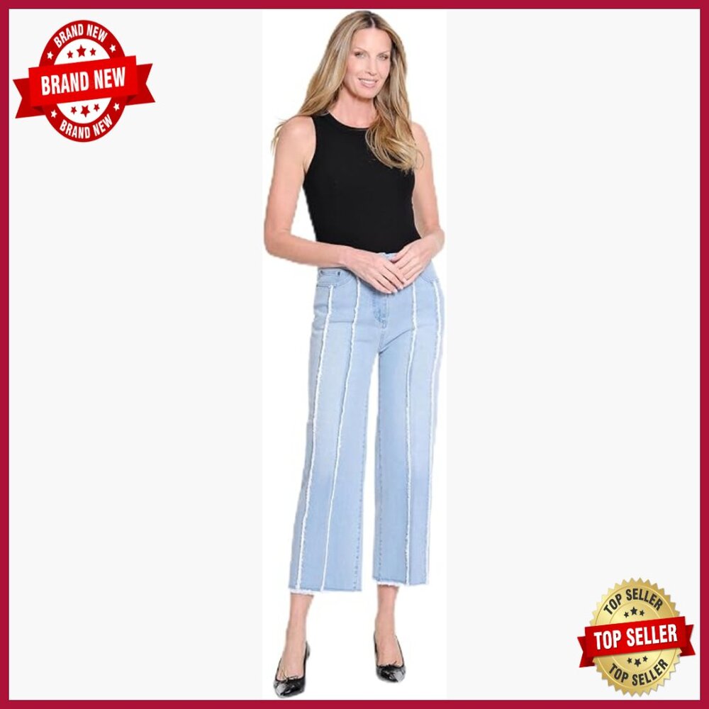 Wide Leg Crop Jeans, Pull-On Ankle Pants, Tummy Control, Casual Wear